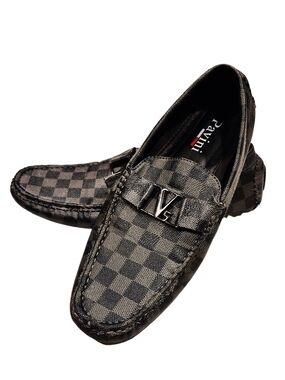 Pavini Checkerboard Driving Loafers Men’s Size 10 Black Slip On Moccasins